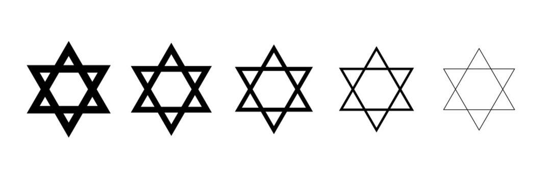 Star of David symbol. Jewish Israeli religious symbol. Judaism sign. Vector icon outline illustration in different thicknesses