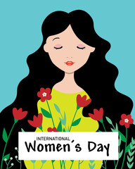  International women's day poster. Woman face with flowers