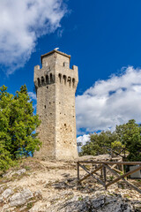 Fototapeta na wymiar Beautiful vertical view of Montale, or Terza Torre, one of the towers of the city of San Marino