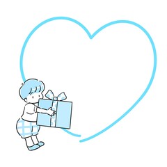 プレゼントを持った男の子とハートのフレーム