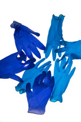 Blues rubber gloves on white background