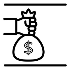 Hand holding dollar sack, giving money icon
