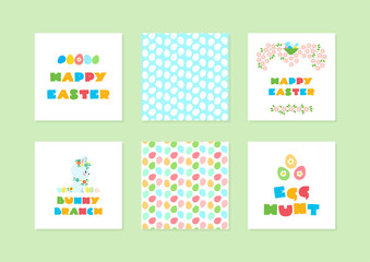 Easter concept set. Collection of holiday Easter illustrations in cartoon style. Can be used for Easter invitations or greeting cards. Vector 10 ESP.