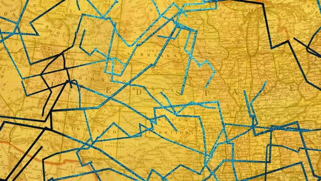 Motion graphic video with traffic map and dynamic routes in the United States