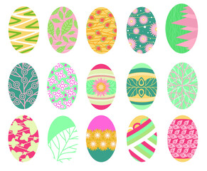 The illustration shows different designs for Easter eggs.