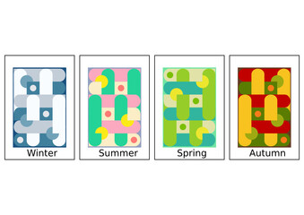 Fototapeta premium Set of minimalistic posters for winter, spring, summer and autumn. Abstract vector illustration of four seasons. For social media, web pages, banner, poster, print materials.
