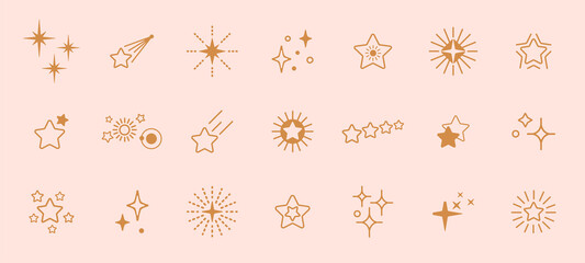 Golden stars line art icon. Vector star for logo, social media stories