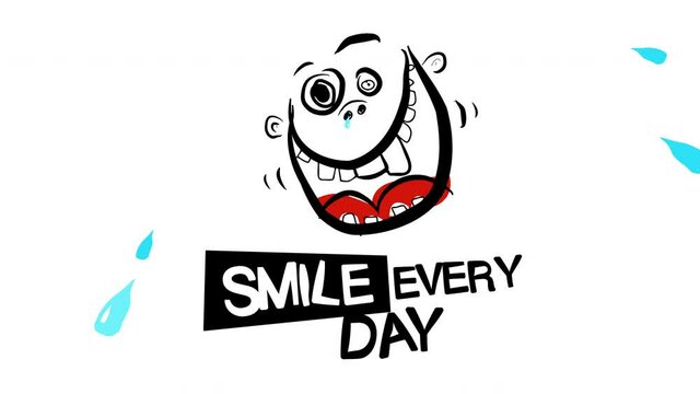 Smile every day symbol - hilarious crazy smiling face isolated on white background - seamless loop