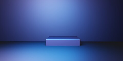 Podium in abstract blue composition, 3d render, 3d illustration,  Mock up for product review.