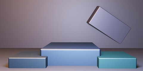 Podium in abstract gray composition, 3d render, 3d illustration,  Mock up for product review.