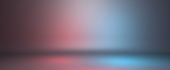 Red and blue studio background or backdrop 3D room lightbox