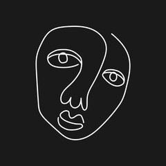 Hand drawn abstract face in line art style, seamless pattern background, modern minimalism art, aesthetic contour