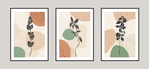 Modern abstract leaves line art background with different shapes for wall decoration, postcard or brochure cover design. Vector illustrations design