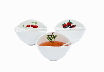 isolated decorated tableware with ingredients