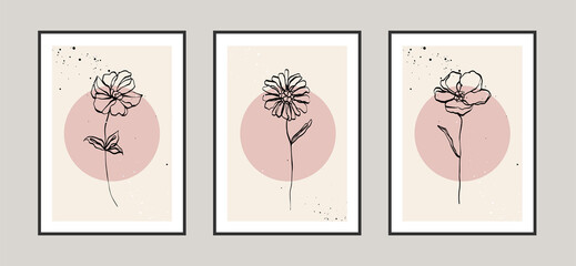 Modern abstract flower lines and arts background with different shapes for wall decoration, postcard or brochure cover design. Vector illustrations design.