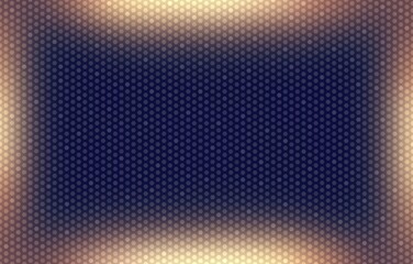 Elegant dark toned background decorated shimmering mosaic grid and golden shiny blurred frame. 