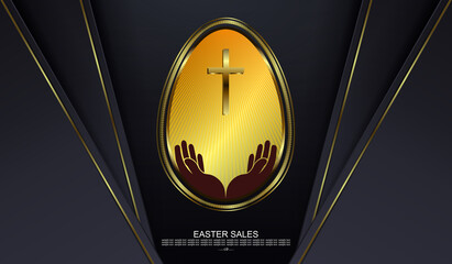 Easter black design with abstract egg with gold border