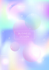 Fluid shapes background with liquid dynamic elements. Holographic bauhaus gradient with memphis.