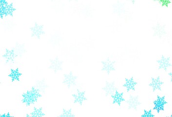 Light Blue, Green vector texture with colored snowflakes, stars.