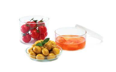 Glass containers with ingredients isolated