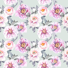 seamless pattern with flowers.watercolor peonies