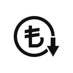 Decreasing value of turkish lira. Cost reduction icon concept isolated on white background. Vector illustration