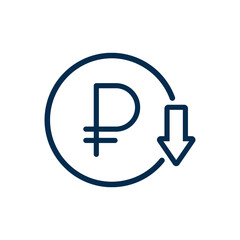 Decreasing value of rouble. Cost reduction icon concept isolated on white background. Vector illustration