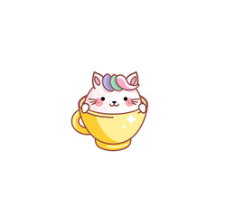 Cat Kitty kitten sitting peeks out cup kawaii chibi Japanese style Emoji character sticker emoticon smile emotion mascot