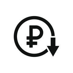 Decreasing value of rouble. Cost reduction icon concept isolated on white background. Vector illustration