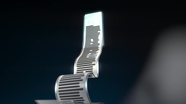 Secure online payment concept. Paper document receipt comes out of a mobile phone like a long ribbon. High quality 4k footage