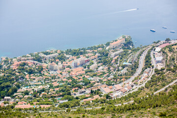 Fototapeta na wymiar Aerial view of Monaco from La Turbie hill, view of the french Riviera