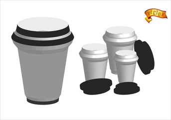 Disposable cup set for coffee templates to take home and editable for branding and labels. Realistic 3d design hot drink mug. The empty paper cup opens