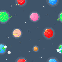 Obraz na płótnie Canvas Flat cartoon style funny planet pattern.