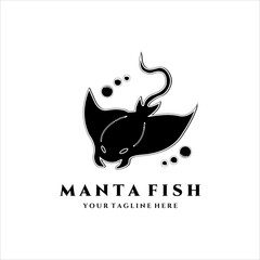 manta fish vintage logo vector illustration design - obrazy, fototapety, plakaty