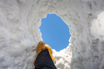 Relax in the snow igloo at sunny day. Poland