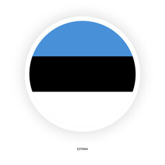 Estonia circle flag with shadow isolated on white background. Estonian button flag on white background.