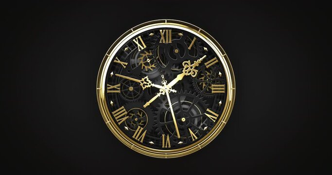 Handmade gold clock in close-up zoom. And the second part as an endless loop of running clock time. Two parts in one 4k video.