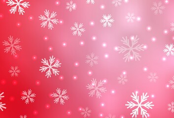 Light Red vector layout with bright snowflakes, stars.