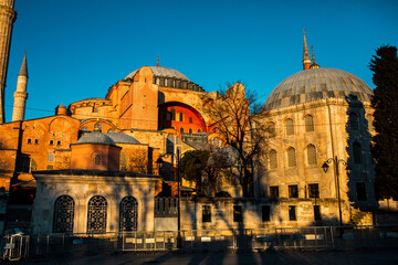 Fototapeta na wymiar Hagia Sophia, a famous sight of Istanbul, sunset view