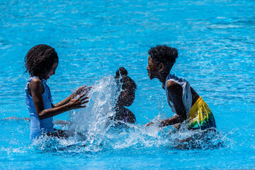 Kids playing together in waterpark
