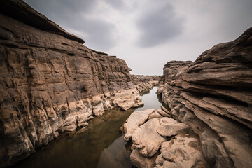 Grand Canyon in the middle of the Mekong River when the dry time in Ubon Ratchathani Province,...