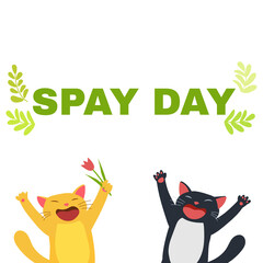 Spay Day illustration. Funny Cats . Cartoon vector drawing.