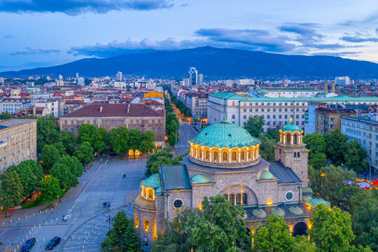 Aerial view of Saint Nedelya church in Sofia, Bulgaria