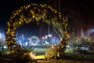 Christmas decorations in park, Kuldiga, Latvia.