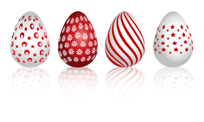 Happy easter. Set of red and blue patterns for Easter eggs on a white background. Vector illustration