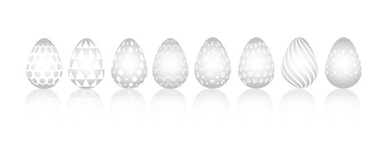 Happy easter. Set of white patterns for Easter eggs on a white background. Vector illustration