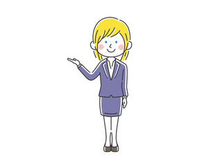 案内をする白人女性社員のイラスト