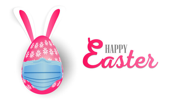 Colored Easter egg in a medical mask on a white background. Happy easter. Vector illustration
