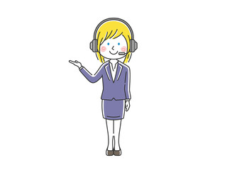 白人女性オペレーターのイラスト