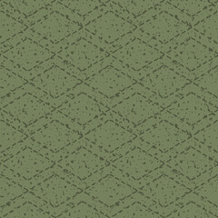 Diamond stitch effect seamless vector pattern background. Modern needlework abstract terrazzo grunge texture monochrome sage green backdrop. Embroidery themed geometric rustic style all over print
